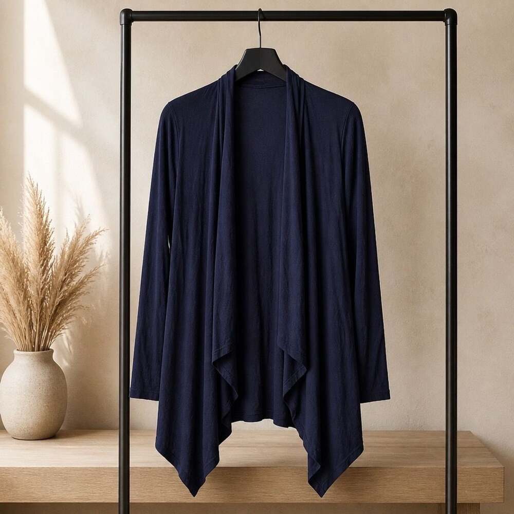 Bump in the Night Navy Blue Long Sleeve Draped Waterfall Cardigan #B53